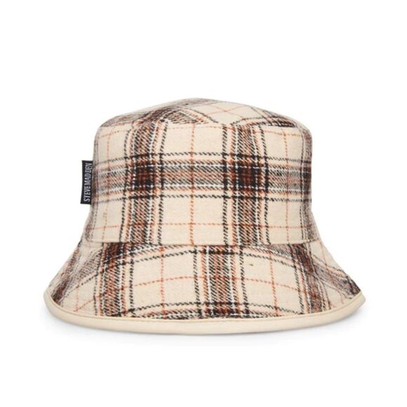 NWT Steve Madden Women's Reversible Plaid Bucket Hat Cream Fabric. One size - Picture 4 of 10